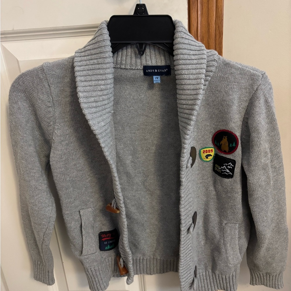 Andy & Evan Kids Gray Cardigan with Fun Patches